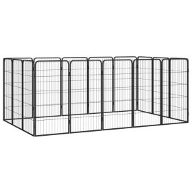 16-Panel Dog Playpen Black 19.7"x39.4" Powder-coated Steel