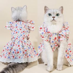 Spring And Summer Dog Clothes Cat Clothing Pet Cotton Floral Slip Dress Mesh Skirt Dress (Option: Little Red Flower-XS)