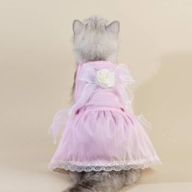 Spring And Summer Dog Clothes Cat Clothing Pet Cotton Floral Slip Dress Mesh Skirt Dress (Option: Classic Style Pink Dress-XS)