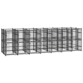 Outdoor Dog Kennel Steel 138.9 ftÂ² (Color: Black)