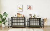 Furniture style dog crate wrought iron frame door with side openings, Grey, 38.4''W x 27.7''D x 30.2''H.