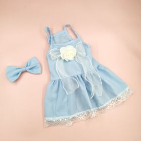 Spring And Summer Dog Clothes Cat Clothing Pet Cotton Floral Slip Dress Mesh Skirt Dress (Option: Classic Style Blue Dress-S)