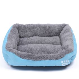 Pet Cushion Mat Square Four Seasons Universal Winter Fleece-lined Warm Dogs And Cats (Option: Sky Blue-L)