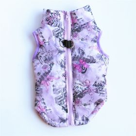 New Dog Clothes Winter Thickened Dog Cotton-padded Jacket Waistcoat Vest Down Silk Cotton Traction Buckle (Option: Purple Bow-M)