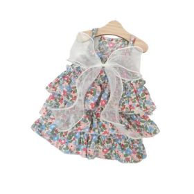 Spring And Summer Dog Clothes Cat Clothing Pet Cotton Floral Slip Dress Mesh Skirt Dress (Option: Gauze Blue Floral Skirt-XL)