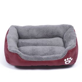 Pet Cushion Mat Square Four Seasons Universal Winter Fleece-lined Warm Dogs And Cats (Option: Wine Red-L)