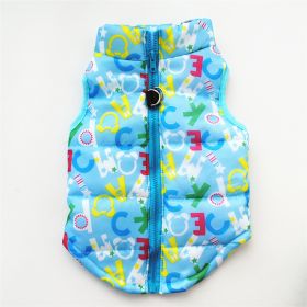 New Dog Clothes Winter Thickened Dog Cotton-padded Jacket Waistcoat Vest Down Silk Cotton Traction Buckle (Option: Light Blue Letters-M)