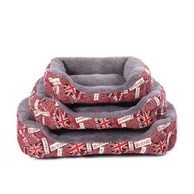 Pet Cushion Mat Square Four Seasons Universal Winter Fleece-lined Warm Dogs And Cats (Option: Beige Red-L)